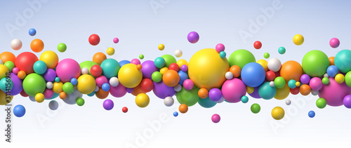 Multicolored flying balls of different sizes vector background