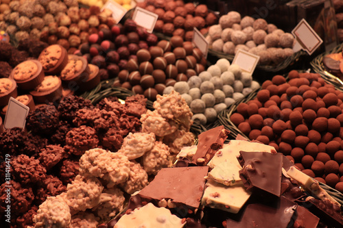 Chocolate pralines at a market