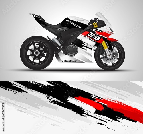 Racing motorcycle wrap decal and vinyl sticker design. Concept graphic abstract background for wrapping vehicles, motorsports, Sportbikes, motocross, supermoto and livery. Vector illustration.