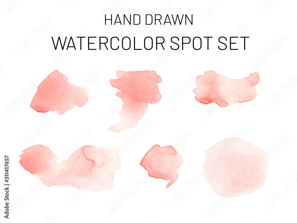 Watercolor red spots set isolated on a white background. Hand drawn raster stock illustration.