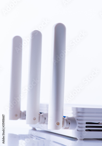 Wireless router close-up isolated on white background