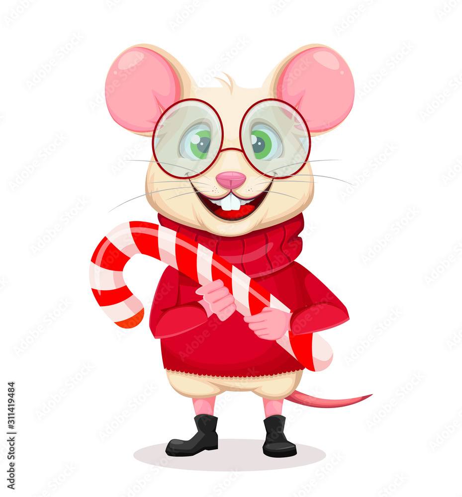 Merry Christmas and Happy New Year. Funny rat Merry Christmas and Happy New Year. Funny rat