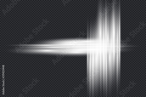 A white, blazing light explodes. A new illustration for cool decor with radiant sparkles. A bright star. Transparent glitter gradient, a bright flash. Glare texture.