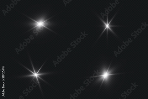 A white, blazing light explodes. A new illustration for cool decor with radiant sparkles. A bright star. Transparent glitter gradient, a bright flash. Glare texture.