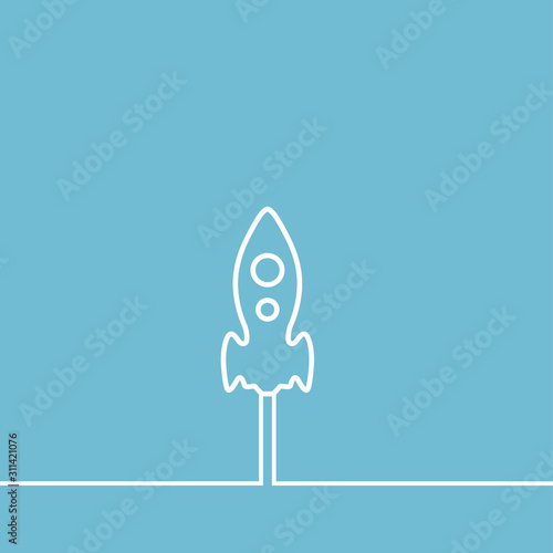 Line rocket icon on the blue background