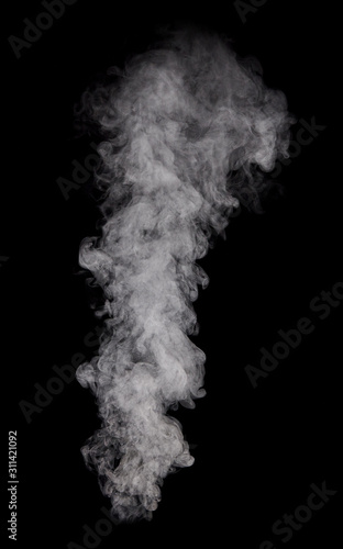Photo of real white steam of boiling water on black background
