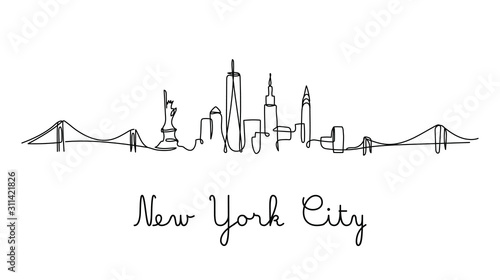 One line style New York City skyline. Simple modern minimaistic style vector.