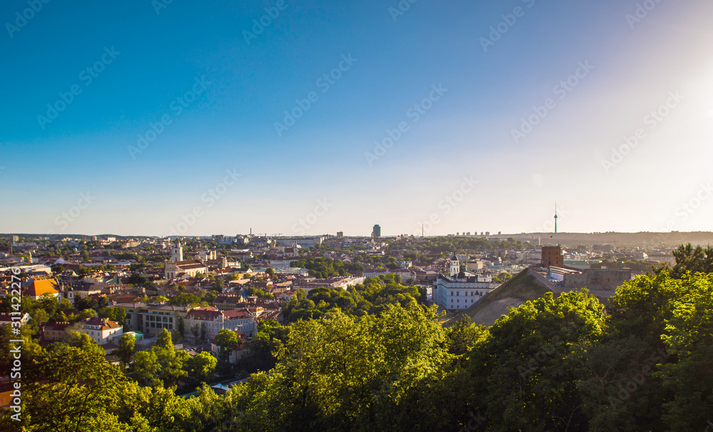 Panoramic sunset view of Vilnius