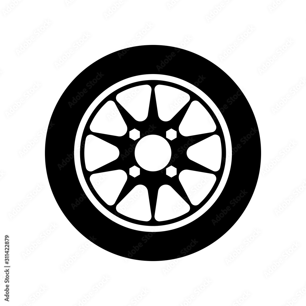 Fototapeta premium Car wheel icon. Vector image isoded on a white background.