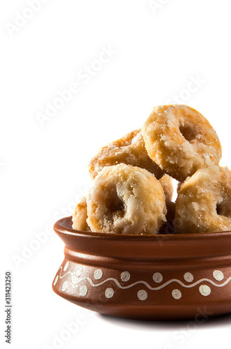 Indian Traditional Sweet Food Balushahi on a white background photo