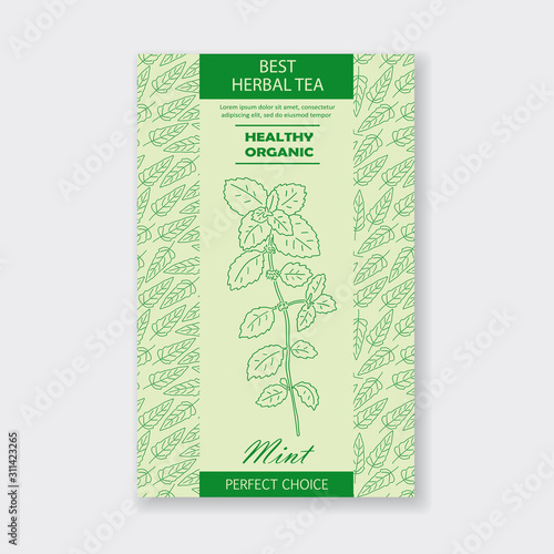 Best herbal tea.Vector Mint packaging design or label.