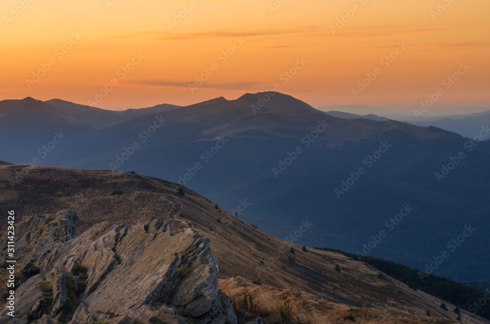 sunrise in the bieszczady mountains