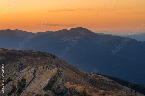 sunrise in the bieszczady mountains