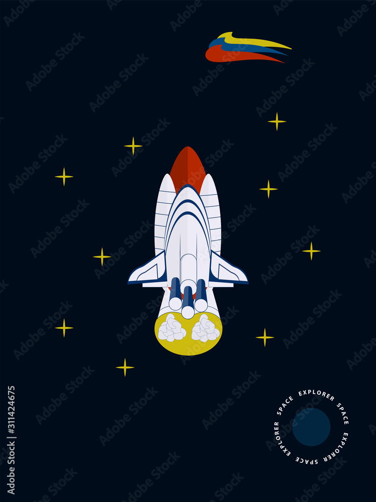 Space exploration. Shuttle - flat style, dark blue background - vector. Wallpaper  smartphone. Stock Vector | Adobe Stock