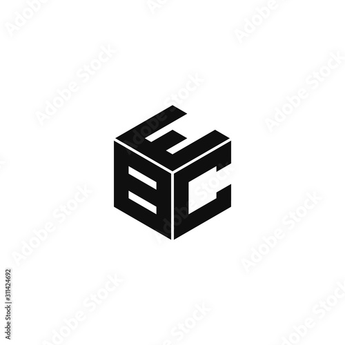 EBC triple cubic alphabet letter vector geometric font icon & Logo for your design. photo