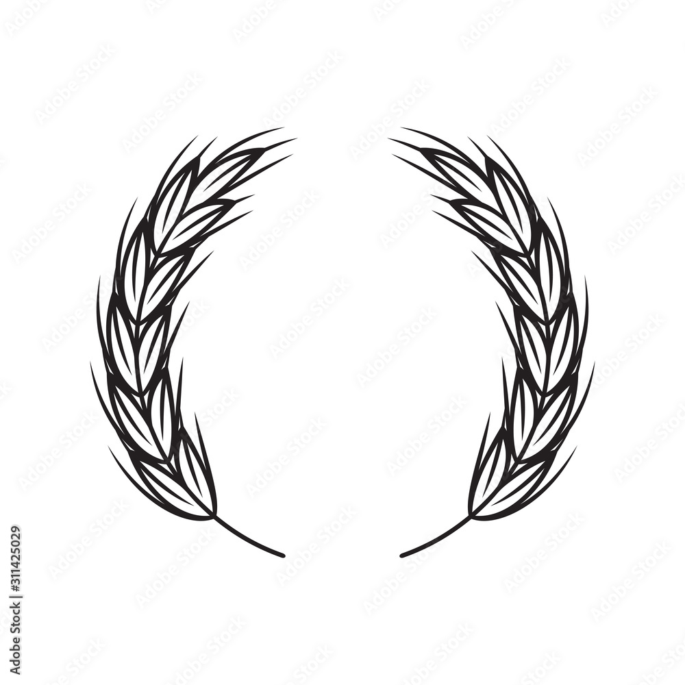 Wreath of ears of wheat, rice. Cereal crops. Winner round emblem Design elements. Vector. Wreath of ears of wheat, rice. Cereal crops. Winner round emblem Design elements. Vector.