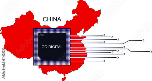  This is a microprocessor idea design on a background map of China.