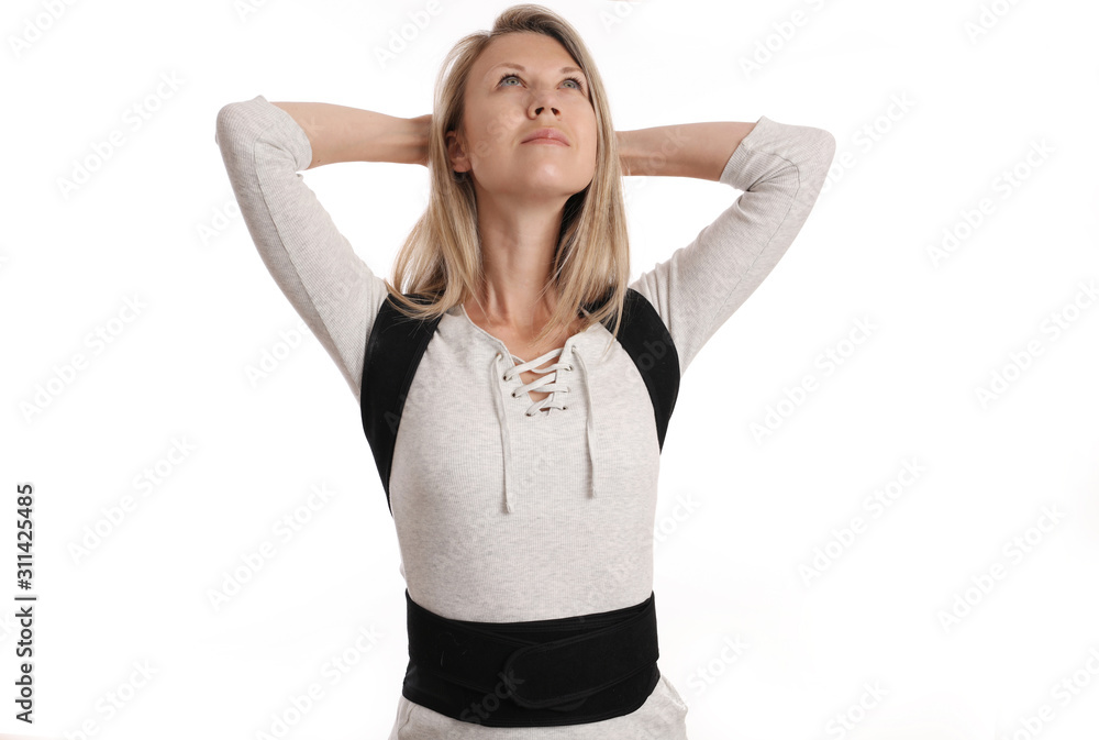Woman with Posture Corrector. Scoliosis, Kyphosis treatment Woman with Posture Corrector. Scoliosis, Kyphosis treatment
