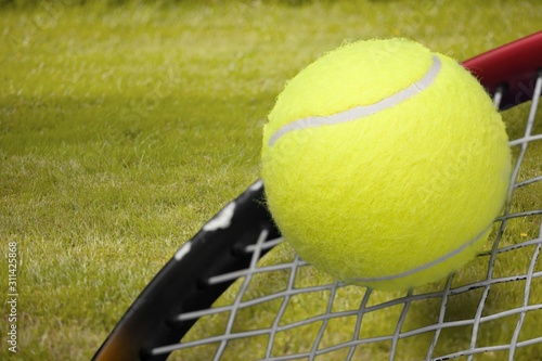 Tennis game. Tennis balls and rackets on grass © BillionPhotos.com