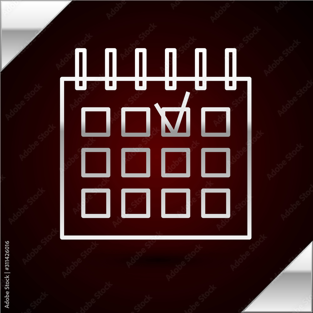 Silver Line Detailed Calendar Icon Isolated On Dark Red Background Event Calendar Vector Illustration Stock Vector Adobe Stock