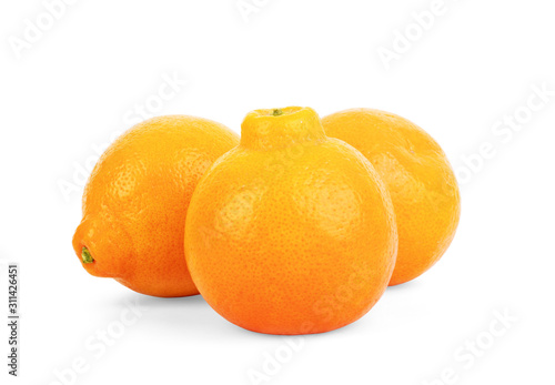 Fresh peeled mandarin orange isolated on white background with clipping path