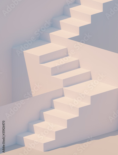 White stairs 3d rendering. Staircase minimal background. Fototapeta