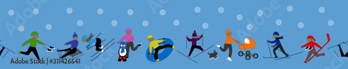 Long winter seamles. People are engaged in various winter sports.