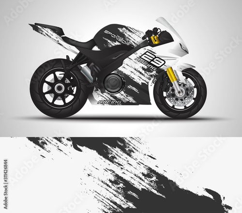 Racing motorcycle wrap decal and vinyl sticker design. Concept graphic abstract background for wrapping vehicles, motorsports, Sportbikes, motocross, supermoto and livery. Vector illustration.