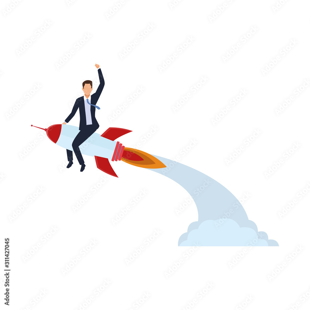 businessman on space rocket icon, colorful design