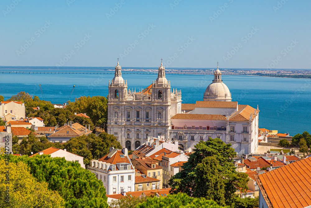 View on church of Sao Vicente of Fora in Lisbon from Castelo de Sao Jorge at daytime in summer