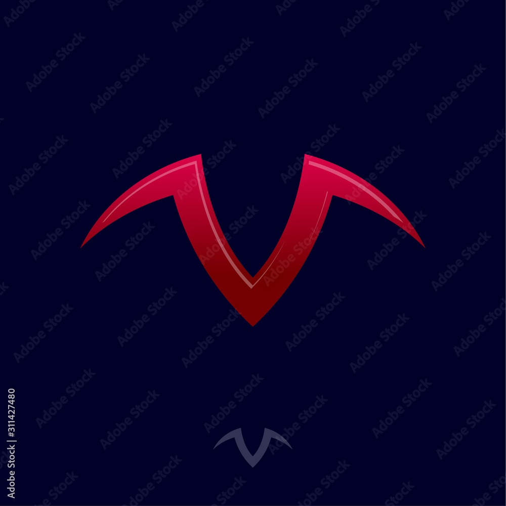 V monogram. Taurus logo. Spanish cuisine. V letter with horns, like a bull's head. Steak house restaurant or butchery and grill. V monogram. Taurus logo. Spanish cuisine. V letter with horns, like a bull's head. Steak house restaurant or butchery and grill.