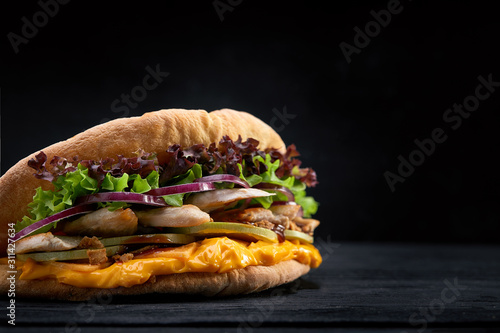 Photos Doner kebab - fried chicken meat with vegetables in pita bread