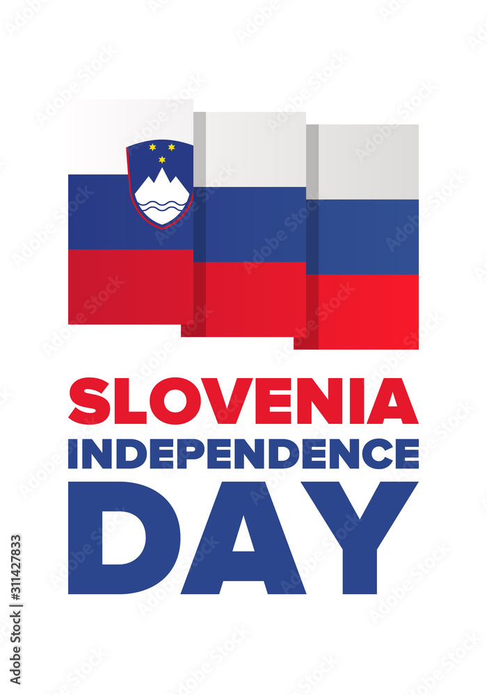 Fototapeta premium Independence Day in Slovenia. National happy holiday, celebrated annual in December 26. Slovenia flag. Patriotic elements. Poster, card, banner and background. Vector illustration