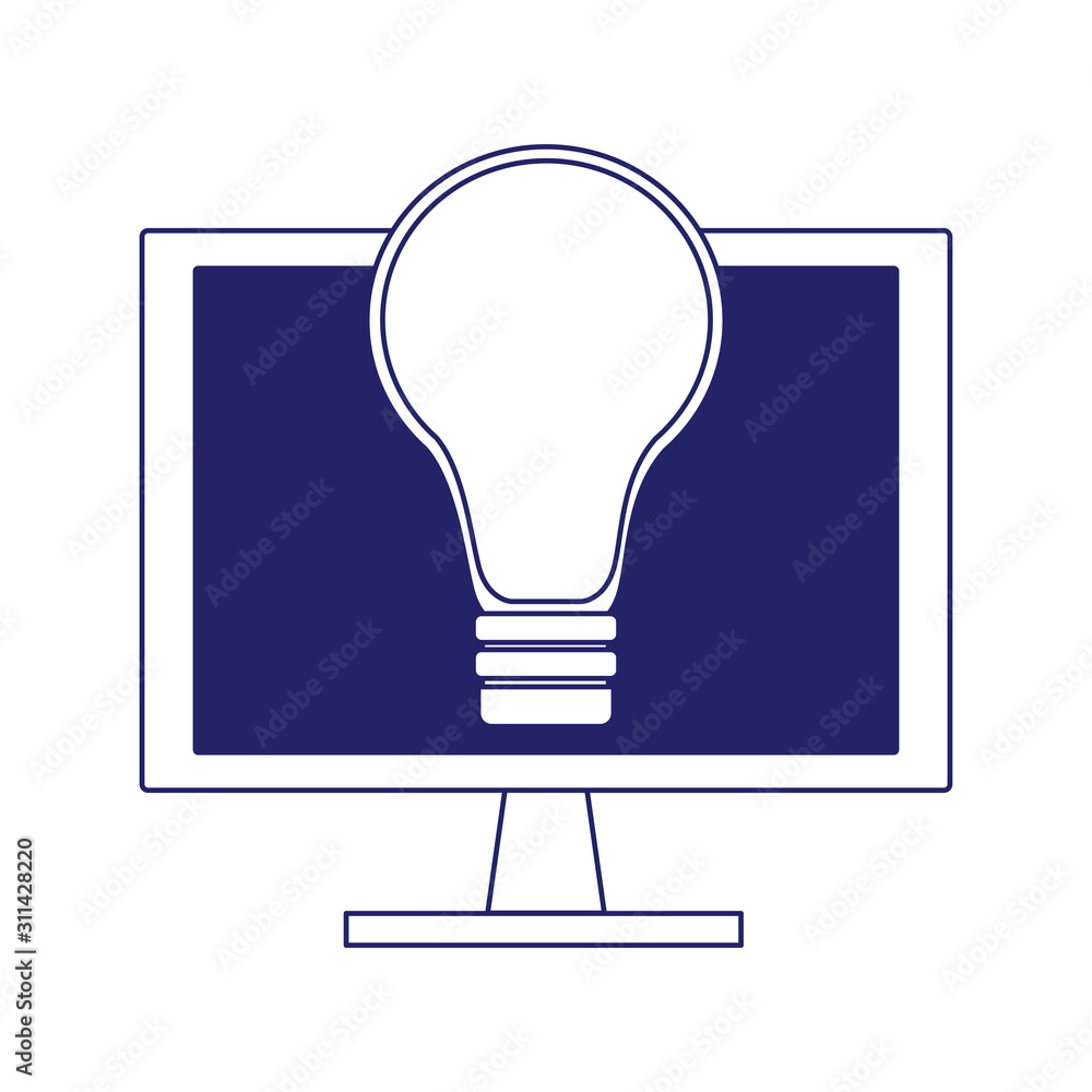 computer with light bulb icon, flat design computer with light bulb icon, flat design