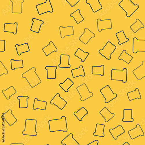 Blue line Bread toast for sandwich piece of roasted crouton icon isolated seamless pattern on yellow background. Lunch, dinner, breakfast snack. Vector Illustration
