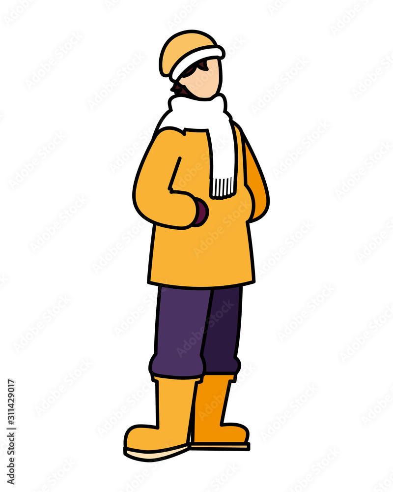 man standing with winter clothes on white background man standing with winter clothes on white background