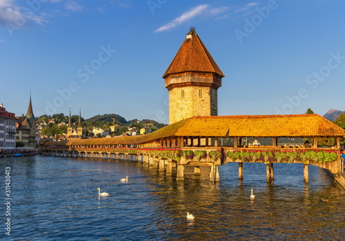 Kapellbrucke Chapel covered Bridge and Water Tower in Luzern, Sw © Elenarts