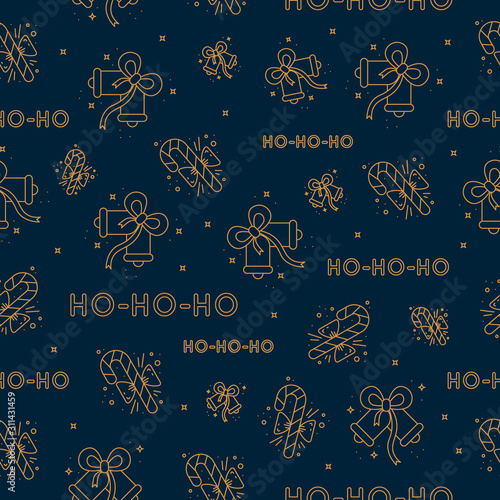 Simple christmass pattern vector illustrations.gold outlines on blue background
