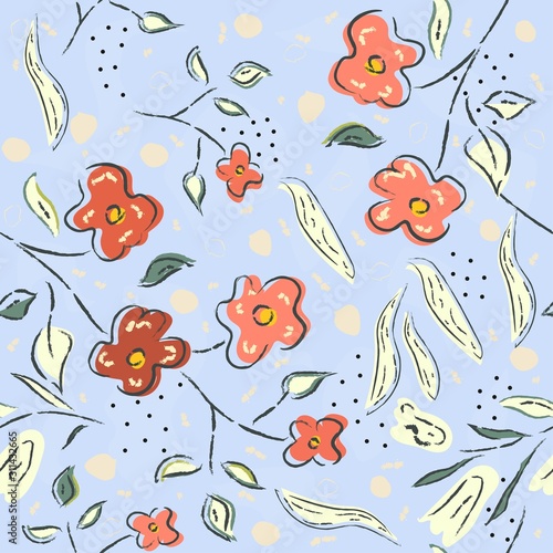 Hand Drawn Pattern with flowers  plants