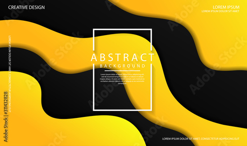 Abstract modern graphic element. Dynamical colored forms and waves. Futuristic design for poster, banner, flyer, ect. Colorful geometric background with mixing black and yellow color for landing page