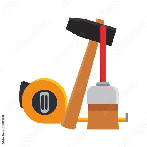 hammer with paitn brush and meter tape