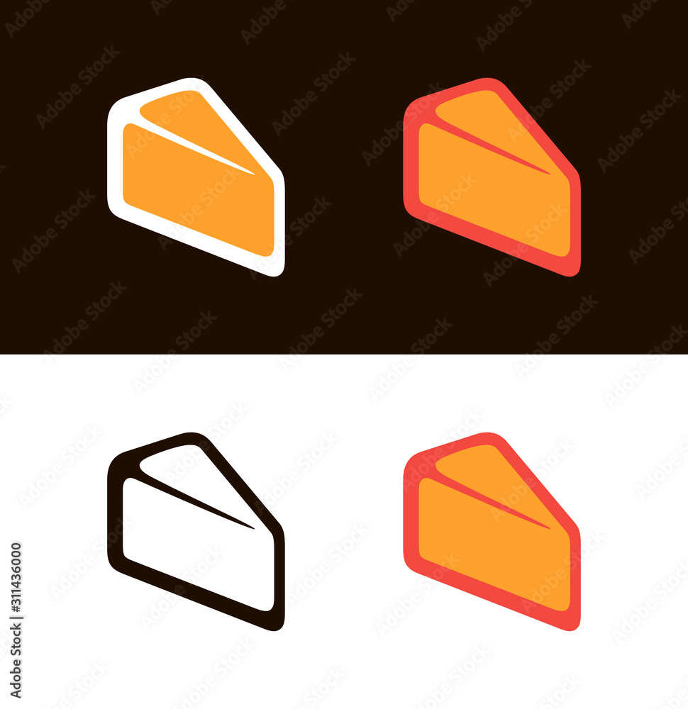Cheese icon, vector flat emblem template on white and black background in different style. Swiss cheese illustration for advertising milk production in Web.