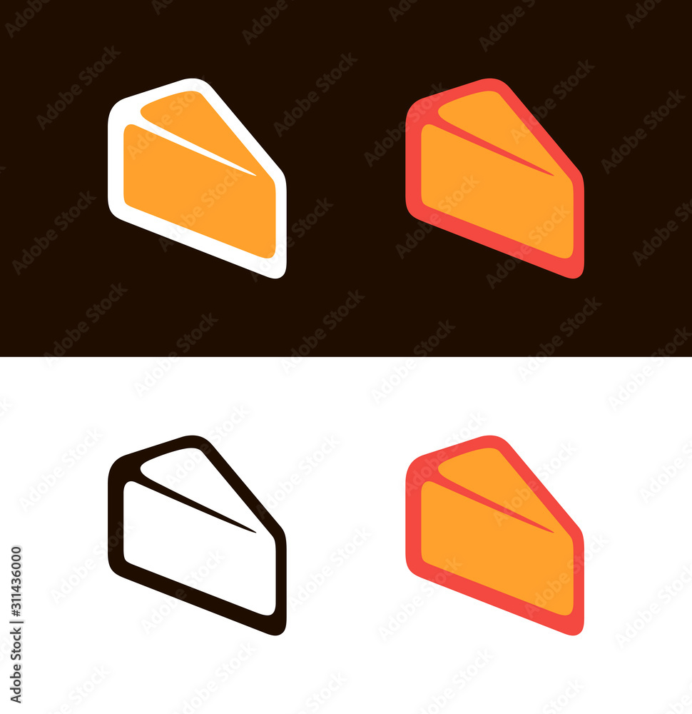 Cheese icon, vector flat emblem template on white and black background in different style. Swiss cheese illustration for advertising milk production in Web. Cheese icon, vector flat emblem template on white and black background in different style. Swiss cheese illustration for advertising milk production in Web.