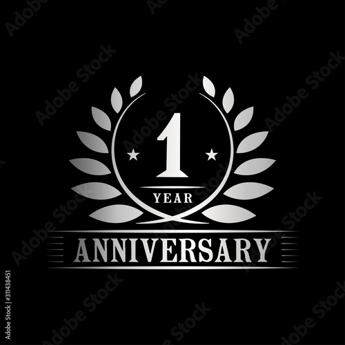 1 year logo design template. Anniversary vector and illustration template.
