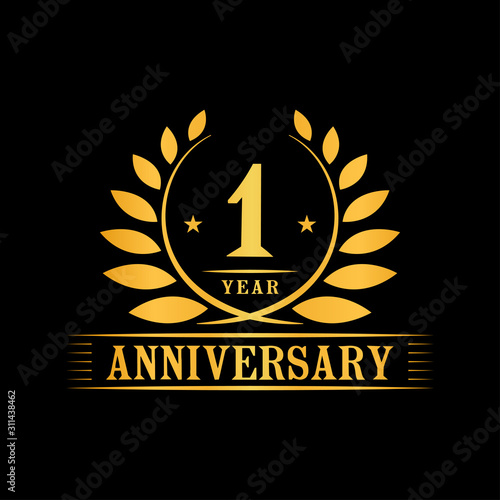 1 year logo design template. Anniversary vector and illustration template.