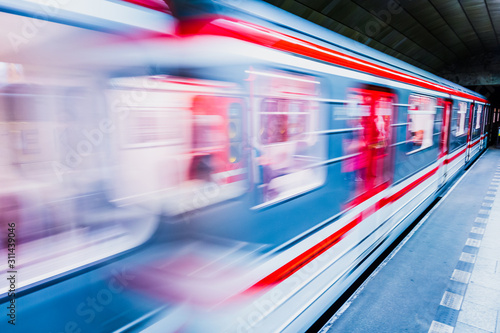 Metro transit vehicle in motion in Prague, Czech Republic