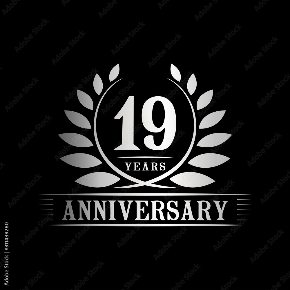 19 years logo design template. Anniversary vector and illustration template.