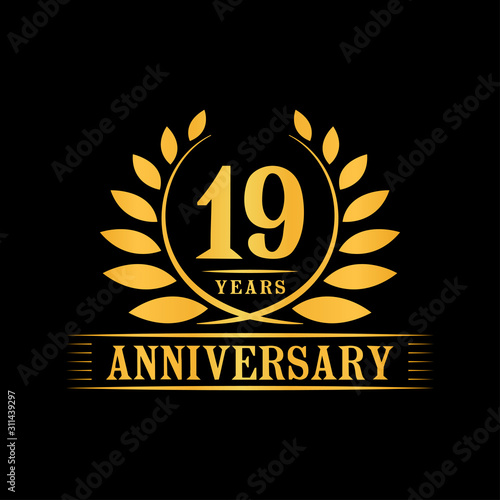 19 years logo design template. Anniversary vector and illustration template.