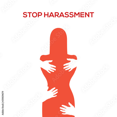 Sexual harassment violence stop poster. Sexual harassment assault woman concept