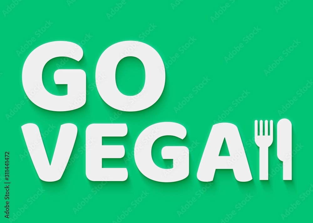 Go Vegan, white letters an green background 3d Go Vegan, white letters an green background 3d